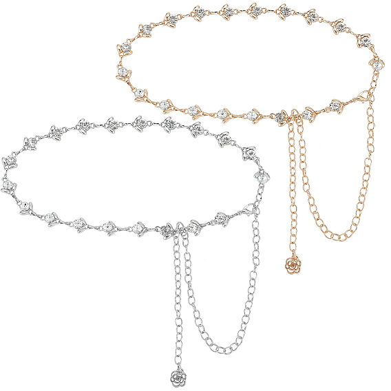 2 шт 2 цвета кристалл горный хрусталь цветок звено цепи ремни, цепи поясного ремня из сплава для рубашки, юбки, платья, пальто