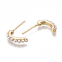Brass Stud Earring Findings, with Loop, ABS Plastic Imitation Pearl, Nickel Free, Real 18K Gold Plated