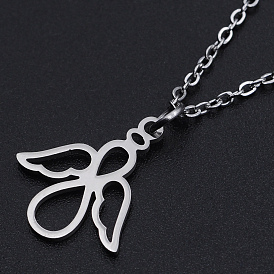 201 Stainless Steel Pendant Necklaces, with Cable Chains and Lobster Claw Clasps, Angel
