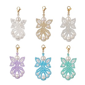 Décorations de pendentifs en verre d'ange, avec des perles de rocaille, 304 fermoirs mousqueton en nacre et acier inoxydable