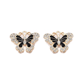 Alloy Enamel Pendants, with Crystal Rhinestone, Cadmium Free & Lead Free, Light Gold, Butterfly Charms