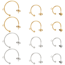 24 шт. 6 стиль 304 фурнитура для сережек-гвоздиков в форме буквы С из нержавеющей стали, серьги полукольца с горизонтальными петлями