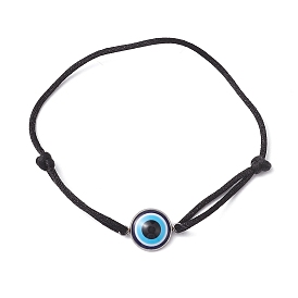 Blue Evil Eye Resin Link Bracelets for Women, Adjustable Nylon Cord Bracelets