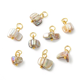 Природные подвески оболочки пресноводных, Подвески-наггетсы с 304 кольцами из нержавеющей стали, цвет морской раковины