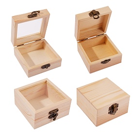 2 piezas 2 estilos caja de madera de pino, caja de tapa abatible, con cierre de hierro, Rectángulo