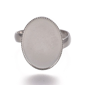 Tarnish Resistant 304 Stainless Steel Finger Rings Components, Pad Ring Base Findings, Oval