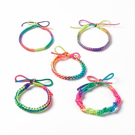 Bracelet cordon tressé en polyester coloré, bracelet réglable pour femme