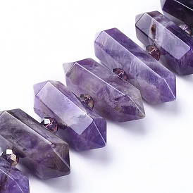 Natural Amethyst Beads Strands, with Glass Beads, Faceted, Double Terminated Point