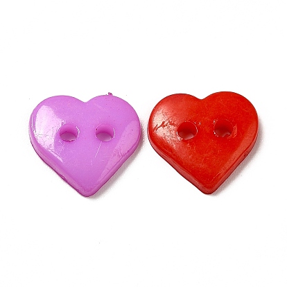 Acrylic Sewing Buttons for Costume Design, Heart Buttons, 2-Hole, Dyed