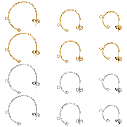 24 шт. 6 стиль 304 фурнитура для сережек-гвоздиков в форме буквы С из нержавеющей стали, серьги полукольца с горизонтальными петлями