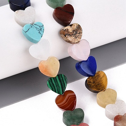 Natural & Synthetic Mixed Stone Beads Strands, Heart, Mixed Dyed and Undyed