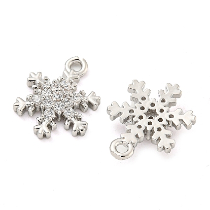 Brass Micro Pave Clear Cubic Zirconia Pendants, Snowflake