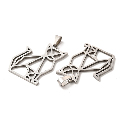 201 Stainless Steel Origami Pendants, Cat Outline Charms