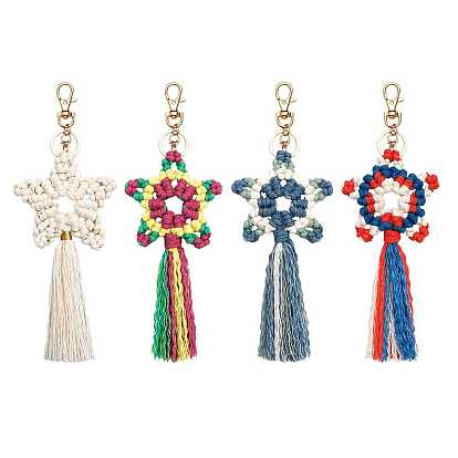 Cotton Macrame Star Hanging Ornament, Tassel Pendant Decoration, Zinc Alloy Pendant Decoration