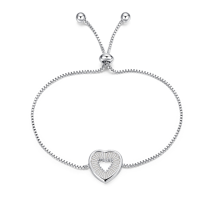 Eco-Friendly Electroplate Brass Slider Bracelets, Bolo Bracelets, with Cubic Zirconia, Heart, Clear