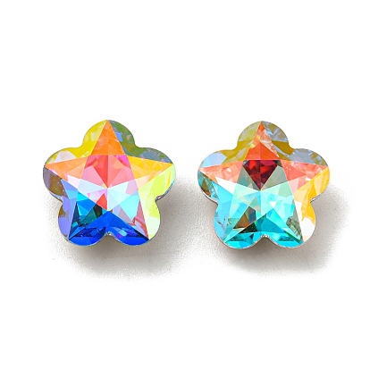 Cabujones de diamantes de imitación de cristal, punta trasera y trasera plateada, facetados, flor