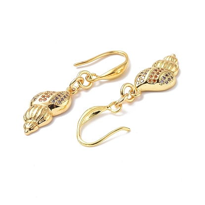 Colorful Cubic Zironia Conch Shape Dangle Earrings, Rack Plating Brass Jewelry for Women