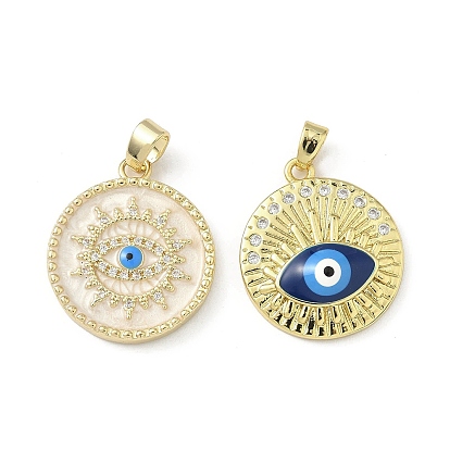 Латунные микропаве прозрачные подвески с фианитом, с эмалью, плоский круглый с оберегом от сглаза, реальный 18 k позолоченный