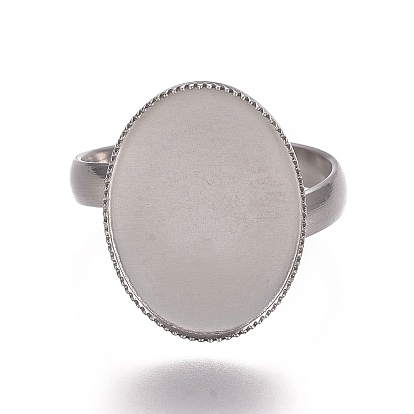 Tarnish Resistant 304 Stainless Steel Finger Rings Components, Pad Ring Base Findings, Oval