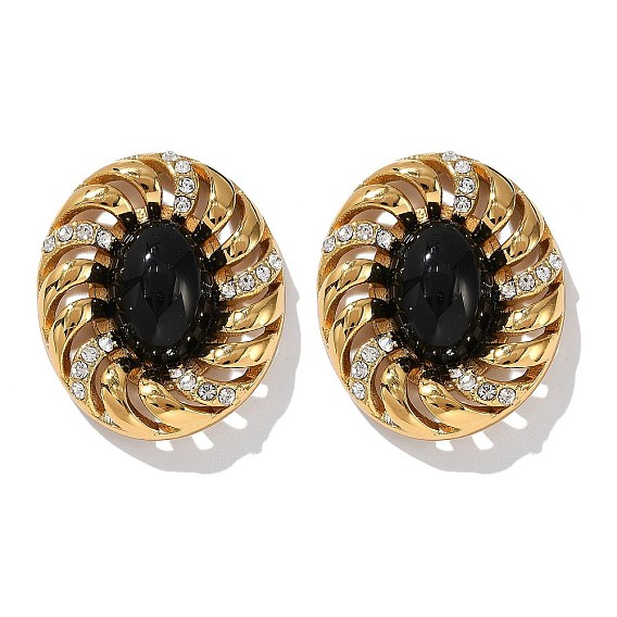 Овальные 304 из нержавеющей стали серьги стержня, со стеклом и горным хрусталем