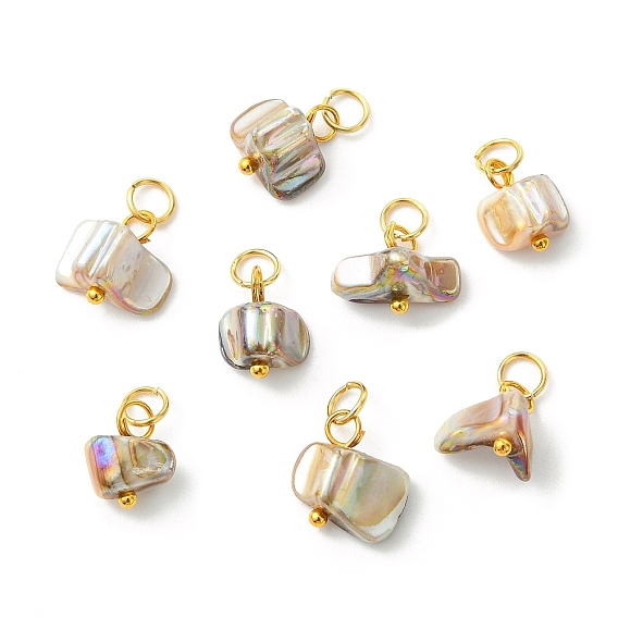 Природные подвески оболочки пресноводных, Подвески-наггетсы с 304 кольцами из нержавеющей стали, цвет морской раковины