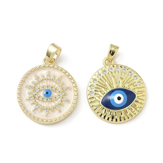 Латунные микропаве прозрачные подвески с фианитом, с эмалью, плоский круглый с оберегом от сглаза, реальный 18 k позолоченный