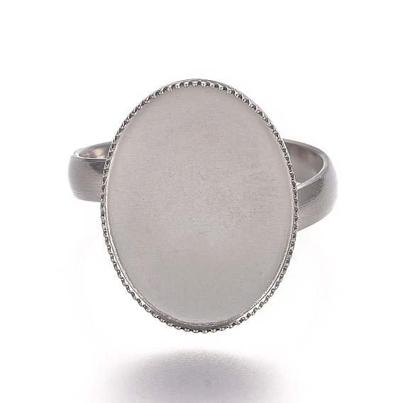 Tarnish Resistant 304 Stainless Steel Finger Rings Components, Pad Ring Base Findings, Oval