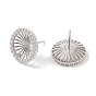 925 Sterling Silver Micro Pave Cubic Zirconia Earring Settings Findings, for Half Drilled Beads, Flat Round