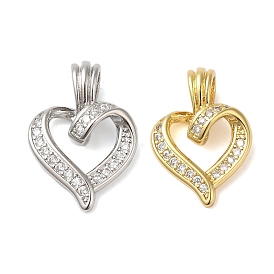 Rack Plating Brass & Clear Cubic Zirconia Pendants, Cadmium Free & Lead Free, Long-Lasting Plated, Heart