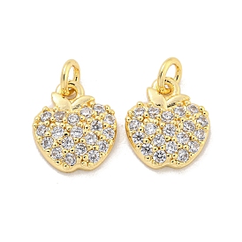 Brass Micro Pave Clear Cubic Zirconia Charms, Apple