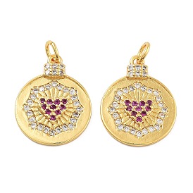 Rack Plating Brass Micro Pave Cubic Zirconia Pendants, Long-Lasting Plated, Cadmium Free & Lead Free, Flat Round