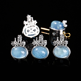 Natural Aquamarine Beads, with Alloy Findings, Oval