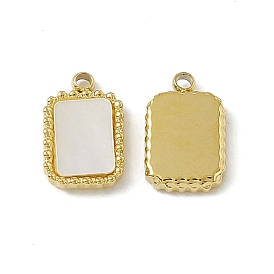 Vacuum Plating 201 Stainless Steel Pendants, Rectangle Charms, with Shell