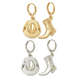 Alloy Hoop Earrings for Women, with Brass Earring Findings, Cowboy Boot & Cowboy Hat