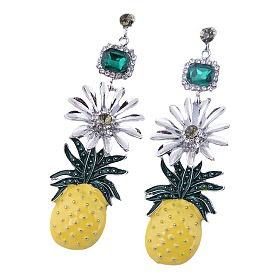 Fashionable Alloy Pineapple Earrings with Vintage Oil Drop Studs