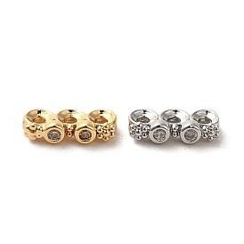 Brass Micro Pave Clear Cubic Zirconia Slide Charms, Flower & Flat Round