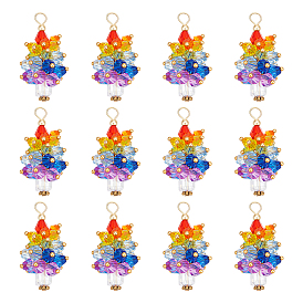 12шт. Акриловые подвески на тему чакры, рождественская елка, с золотистым оттенком 304 петля из нержавеющей стали и латунные бусины