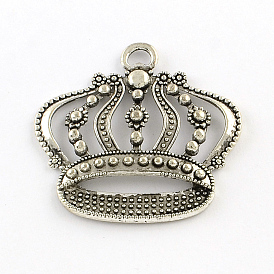 Crown Alloy Pendants, Tibetan Style, Cadmium Free & Lead Free, 41x43x4.5mm, Hole: 5mm, about 128pcs/1000g
