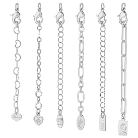6Pcs 6 Styles Brass Ends with Chain, with Lobster Claw Clasps, Mixed Shapes