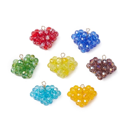 7шт. 7цвета подвески-сердечки из медной проволоки и стеклянных бусин ручной работы