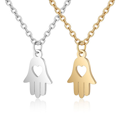 201 Stainless Steel Pendants Necklaces, Hamsa Hand