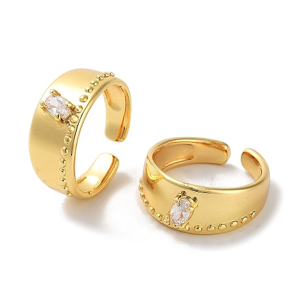 Oval Glass Open Cuff Rings for Women, Brass Finger Ring