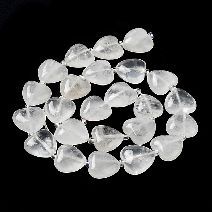 Natural Quartz Crystal Beads Strands, Rock Crystal Beads, with Seed Beads, Heart
