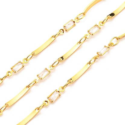 Brass Rectangle Link Chains, with Clear Glass Chains, Unwelded, with Spool