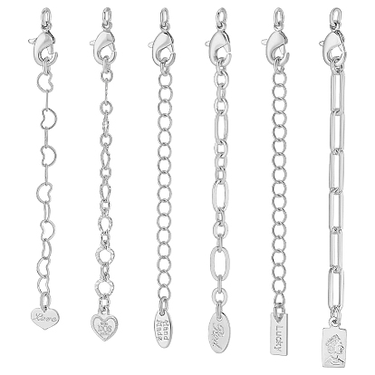 6Pcs 6 Styles Brass Ends with Chain, with Lobster Claw Clasps, Mixed Shapes