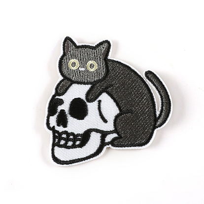 Computerized Embroidery Cloth Sew on Patches, Costume Accessories, Skull Element, Cat