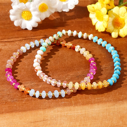 Браслеты-бусины-рондель в стиле бохо, составные браслеты для женщин, с натуральным смешанным драгоценным камнем