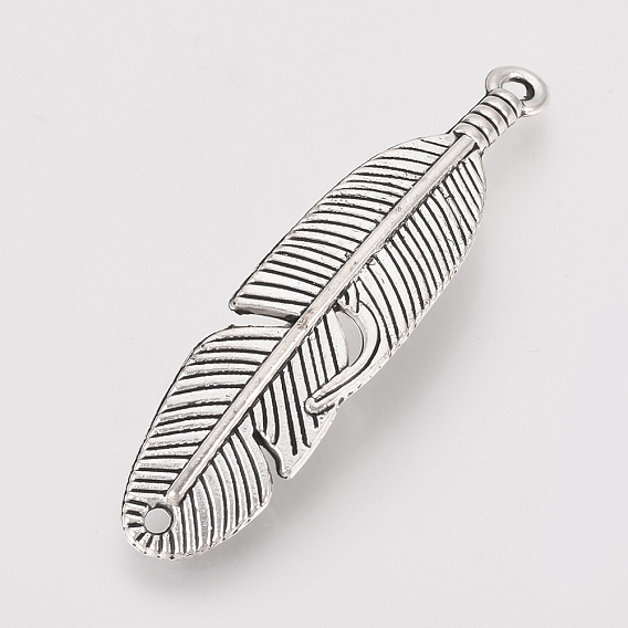 Звенья / разъемы из сплава в тибетском стиле, перо, без кадмия и без свинца