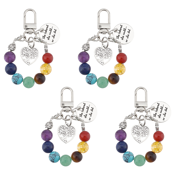 4шт. подвесные украшения из сплава и натуральных и синтетических драгоценных камней, Сплав с застежками когтя омара, платина