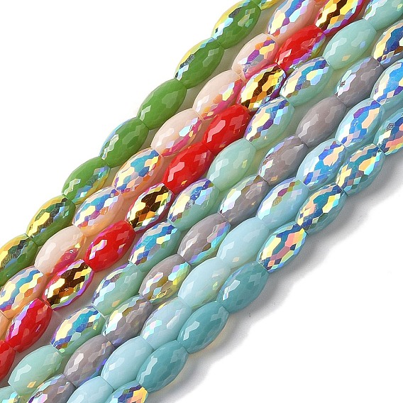 Нити бусин с цветным гальваническим покрытием ab, граненые, овальные